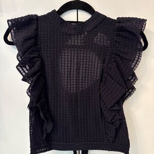 Anthropologie Maeve Black Textured Ruffle Blouse